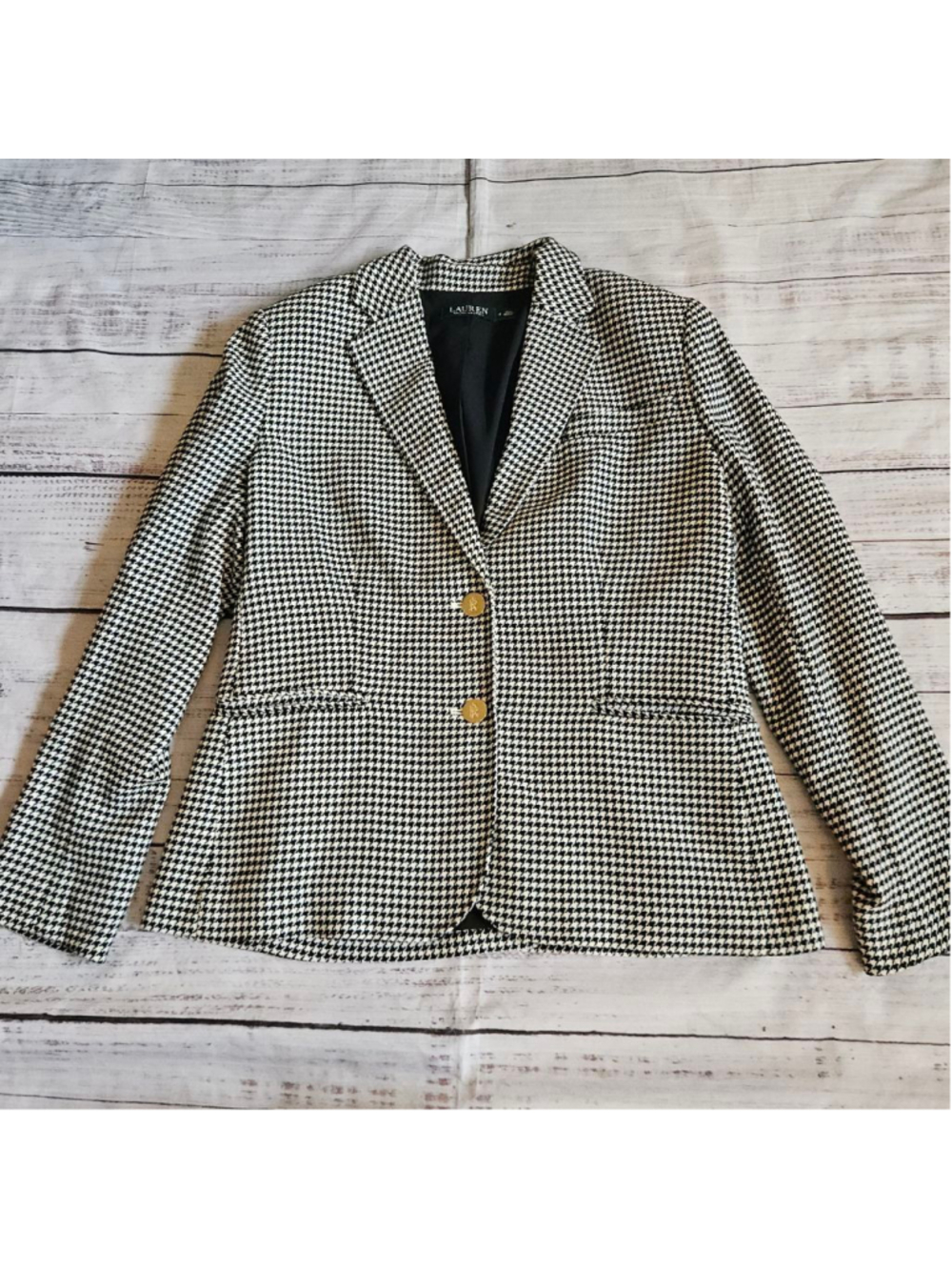 Lauren Ralph Lauren Houndstooth Black White Academia Officecore Classy Blazer 12